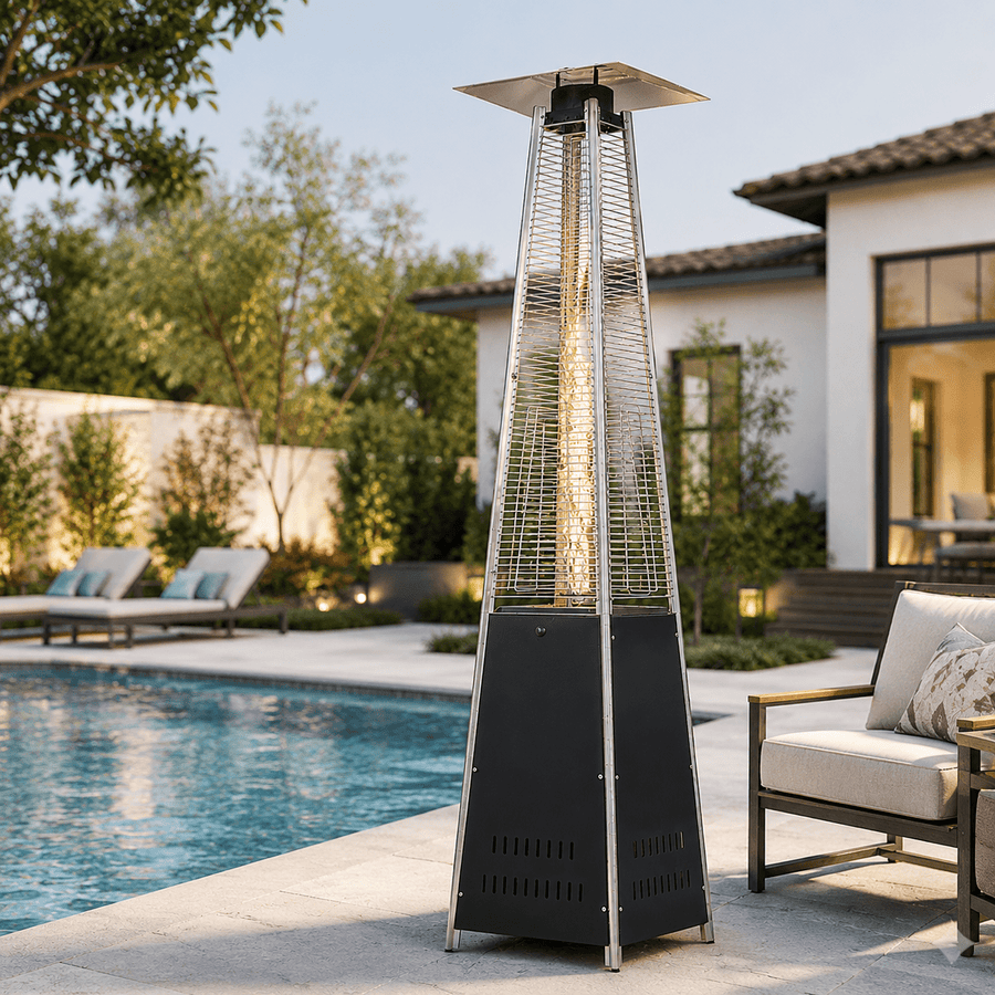 Seizeen 48,000BTU Pyramid Patio Heater, Quartz Glass Tube Propane Heater for Outdoor Use, Portable Heater on Wheels w/Protective Cover for Outdoor Porch Yard, Black