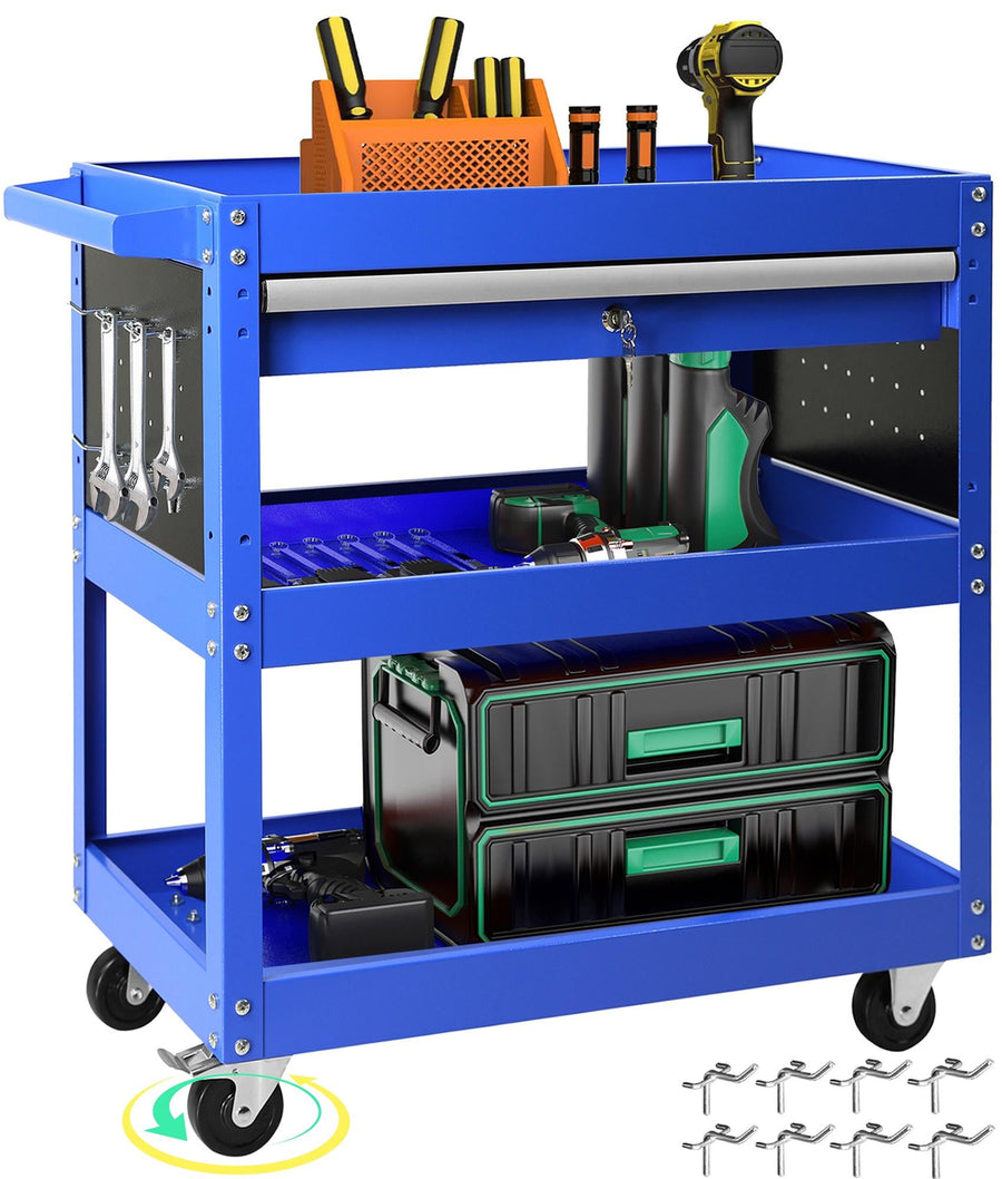 Seizeen Rolling Tool Cart with Storage, Garage Tool Chest on Wheels 1 Drawer & 3 Tray, Heavy Duty Storage Organizer Utility Cart Lockable for Tool Workshop, Blue