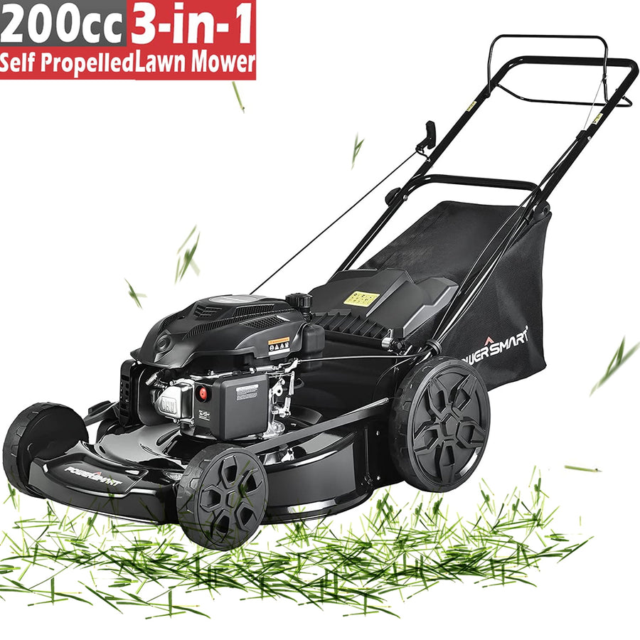 Seizeen Self-Propelled Lawn Mower, 200CC Gas Powered Lawn Mower with Large Rear Bag, Cordless Walk Behind Mower 4-Stroke Engine, 22¡¯¡¯ Cutting Deck & 5 Heights Adjustable, Black