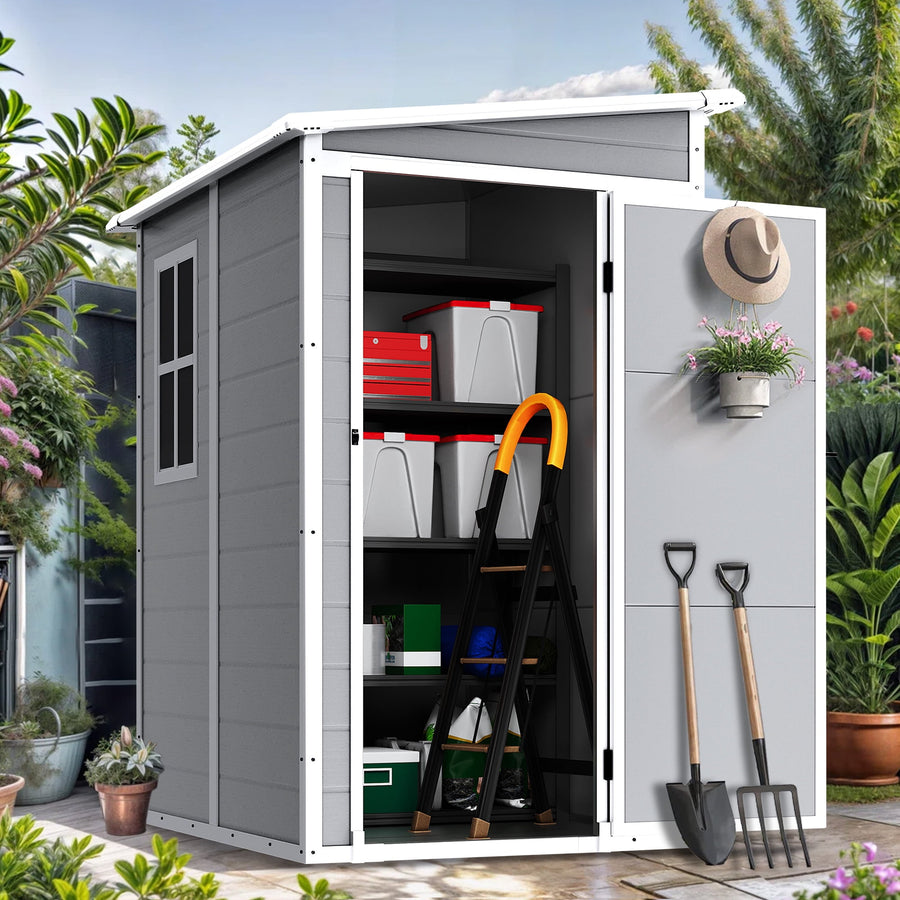 Seizeen Sheds and Outdoor Storage, 5 x 4FT Large Resin Storage Shed for Outdoor, Upgraded Sloped Top Garden Sheds All-Weather, Tool Shed Lockable with Floor