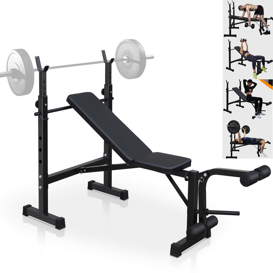 Seizeen Weight Bench Set for Home Gym, Foldable Workout Bench with 5-level Barbell Squat Rack & Leg Developer, Multi-Function Workout Strength Training Equipment Space-saving