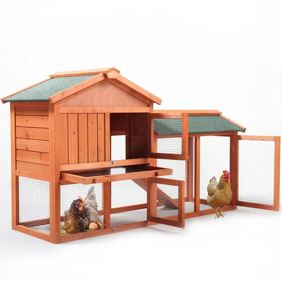 Small Chicken Coop for Outside, Seizeen 61'' Rabbit Hutch Duck House, Wooden Pet Cage with Lockable Doors Waterproof Roof Stair