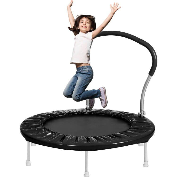 Small Trampoline for Kids Toddler, 36'' Mini Trampoline with Balance Handle, Outdoor Indoor Rebounder Round Trampoline as Gift for Boy Girl, Black