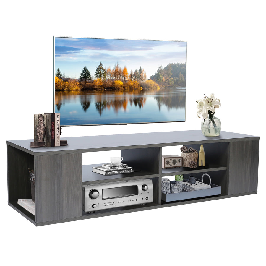 TV Stand Floating with Storage, Modern Media TV Console Table for 55'' TV, Wall Mounted Entertainment Center with DIY Middle Shelves for Living/Gaming Room/Bedroom, Oak