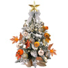 Tabletop Christmas Tree with Light, 2FT Small White Artificial Christmas Decoration Tree with Flocked Snow, Rich Decor & Xmas Ornaments for Home & Office, Orange