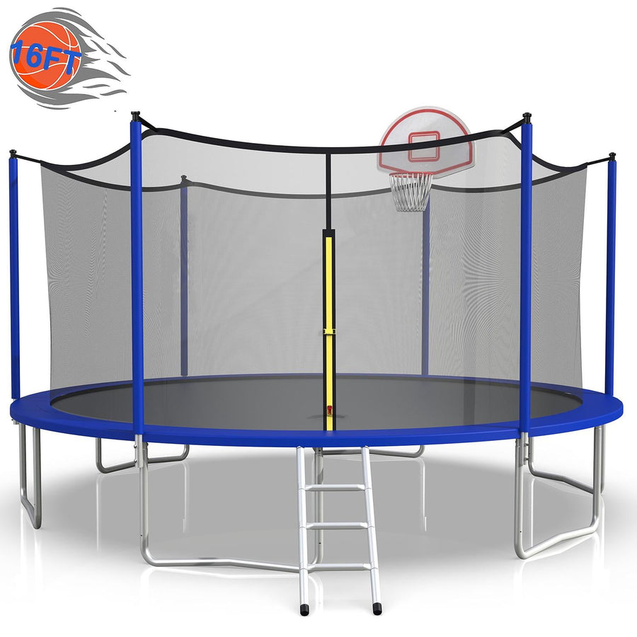 Trampoline for Kids, 16FT Large Trampoline with Enclosure & Reinforced Frame, 2-IN-1 Adults Rebounder & Basketball Hoop with Balance Bar, 1323 LBS Weight Capacity