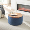 Storage Ottoma, Round End table with Woodentop Coffee Table, 2-in-1 Footstool Storage Box for Home Bedroom, Navy