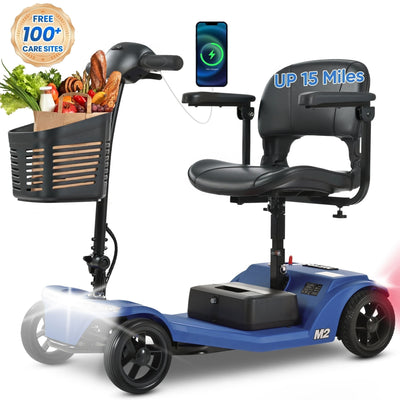 Yardmaster Clearance 4-Wheel Mobility Scooter, 15Miles Foldable Scooter for Seniors and Adults, 12AH Powered Mobile Wheelchair with Removable Battery, Easy Assembly, 330LBS, Blue