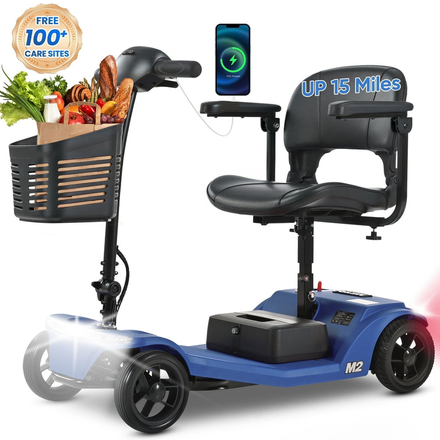 Yardmaster Clearance 4-Wheel Mobility Scooter, 15Miles Foldable Scooter for Seniors and Adults, 12AH Powered Mobile Wheelchair with Removable Battery, Easy Assembly, 330LBS, Blue