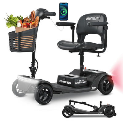 Yardmaster 4-Wheel Foldable Mobility Scooter, Portable Electric Scooter with Adjustable Seat, Updated Removable Battery, Explosion-proof wheels, Easy Assembly, Best Gift for Wife and Senior, Black