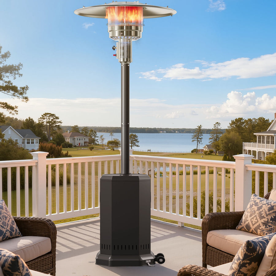 Seizeen Patio Heater for Outdoor Use, 50000BTU Outdoor Propane Umbrella Heater with Automatic Shutdown Protection, Portable Design on Wheels for Porch Poolside Rattan Furniture, MAX 300sq.ft