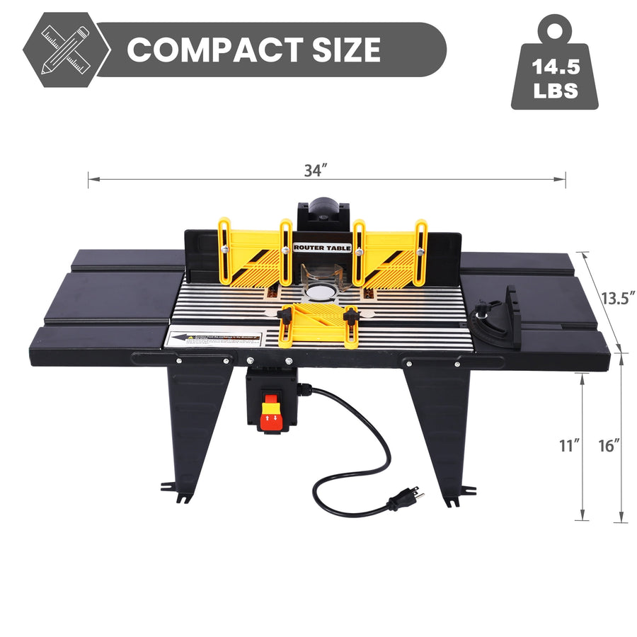 Electric Router Table Adjustable, Woodworking Router Table for Precision Cutting, 34’’ Compact Craftsman Table w/Heavy-Duty Construction