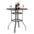 32'' Patio Table, Outdoor High Bar Table with Heavy-duty Frame, Classical Brown Tempered Glass Bistro Table Max Weight 200LBS