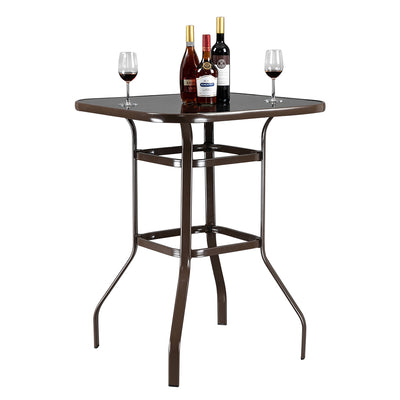 32'' Patio Table, Outdoor High Bar Table with Heavy-duty Frame, Classical Brown Tempered Glass Bistro Table Max Weight 200LBS