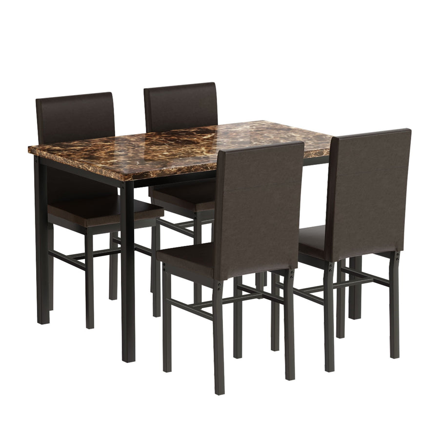 5-Piece Dining Table Set for 4, Kitchen Table Set with Chairs, Marble Top Table & Leather Chairs, Living Room Breakfast Nook Dining Furniture Set, Coffee