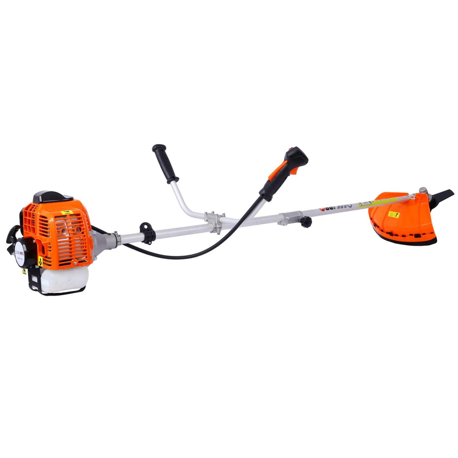 33cc Gas Weed Eater, 7-in-1 2-Cycle Gas Powered String Trimmer and Brush Cutter with Edger, Metal Blades, Quick-Change Attachments, Shoulder Harness and Safety Gear, Blue/Black