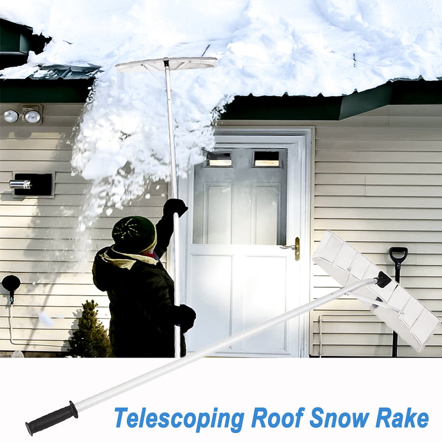 Snow Roof Rake, 20FT Lightweight Roof Rakes for Snow Removal, Telescoping Roof Rake for Snow with Oversized Blade, Nylon Grip, Adjustable Extended Pole for House Vehicle Roof, Aluminum