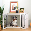 Seizeen Large Dog Crate Furniture, Indoor Dog Kennel with Side Cabinet, 44"L Wood Dog Cage w/Drawer, White End Table & Dog Cages Double Doors Design