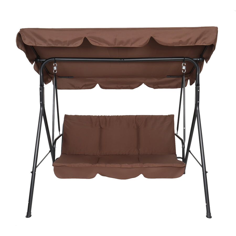 Porch Swing for Outside, Seizeen Outdoor Patio Swing Chair W/Canopy, Stand, Cushion, All-weather Steel Swing for Garden Backyard, Brown, Max Load 550LBS