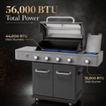 Seizeen 56,000 BTU Outdoor BBQ Grill, 4-Burner Propane Gas Grill with Side Burner w/ Lid Viewing Window, Multifunctional Grill w/Cast Iron Grate, Built-in Thermometer, Warming Rack for Patio Backyard