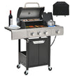 Gas Grill w/Side Burner, 40500BTU Propane Grill with Cover, Stainless Steel Outdoor BBQ 2 Cooking Areas, Portable Grill for Camping Patio