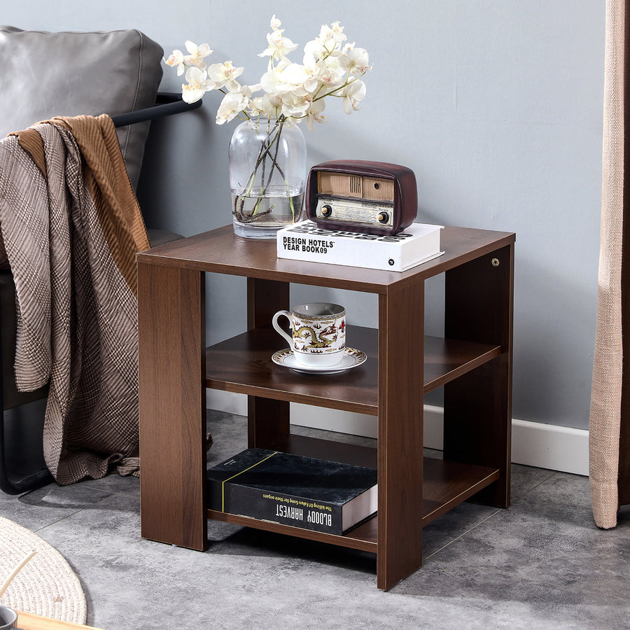 Seizeen Indoor Modern Storage Fiberboard Square End Table, Brown