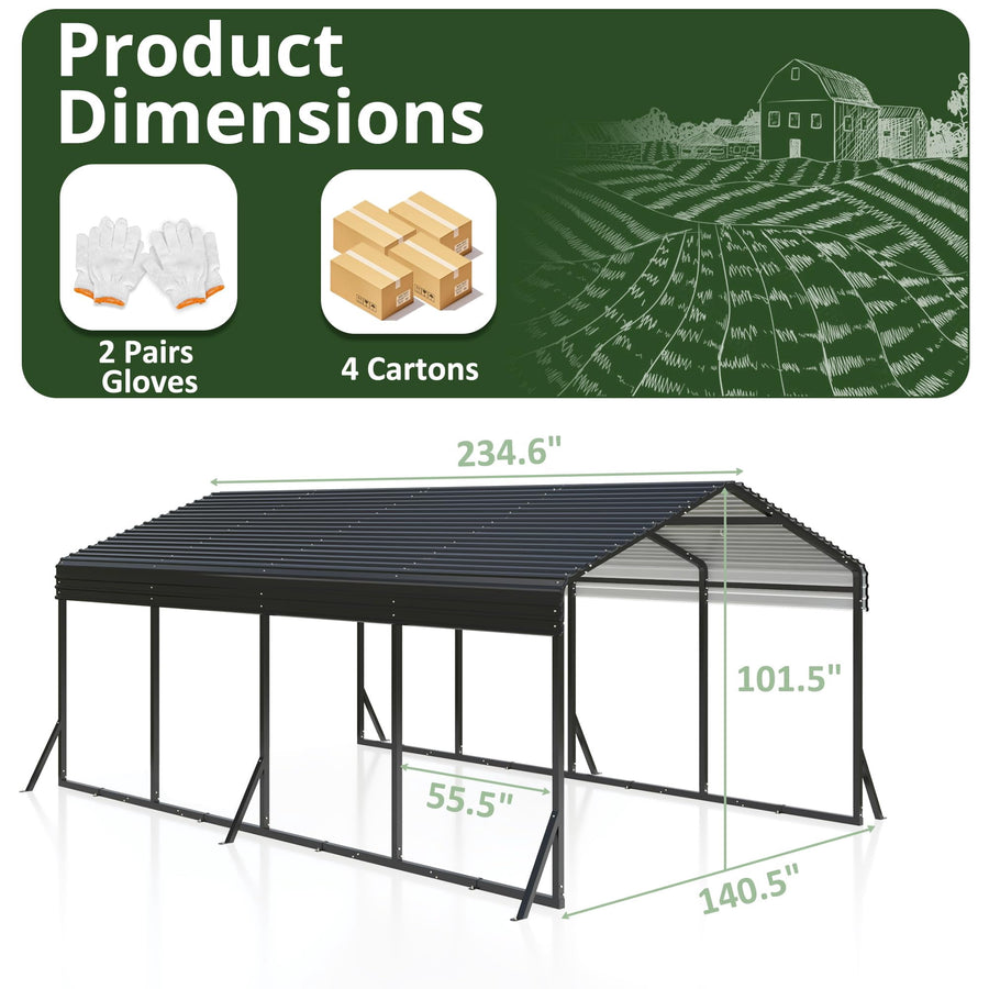 12 x 20ft Carport Galvanized Steel, Heavy Duty Carport Shelter for Outdoor, All-Steel Tent with Extra Support Pole, Weatherproof Roof, Car Boat Tractor ATV RV Shelter