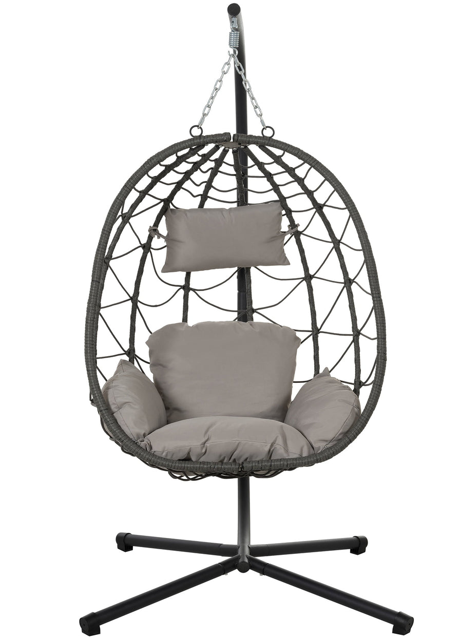 Seizeen Egg Chair with Stand, Steel Frame Swing Chair Hanging Chair Max 350Lbs with Cushions & Pillow Bedroom, Outdoor, Porch, Garden, Deck, Gray