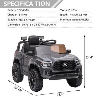 Licensed Toyota Tacoma Electric Ride on Vehicle for Kids, 12V Powered Ride on Car Toys with Remote Control, LED Lights, MP3 Player