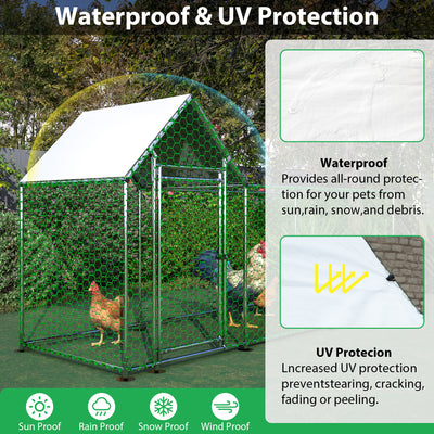 Seizeen 10x3FT Metal Chicken Coop, Chicken Run with Waterproof Cover, Walk-in Poultry Cage Hen House Habitat for Backyard Chickens, Ducks, Rabbits, Silver