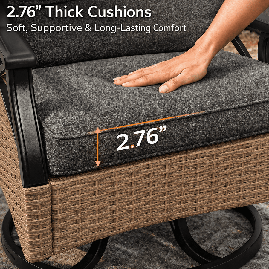 Patio Furniture Set, 3 Pieces Outdoor Swivel Rocker Chairs Set of 2, Rattan Wicker Conversation Set with 2 Rocking Swivel Chairs & Side Table, 360° Rotation Deep Seating for Porch Backyard Deck