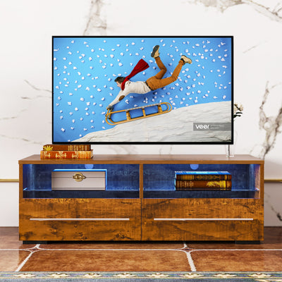 TV Stand Cabinet, Seizeen Entertainment Center with LED Lights, Wood TV Console Table with Large Storage Drawers and Shelves, Modern TV Stand for 45inch TV, Walnut
