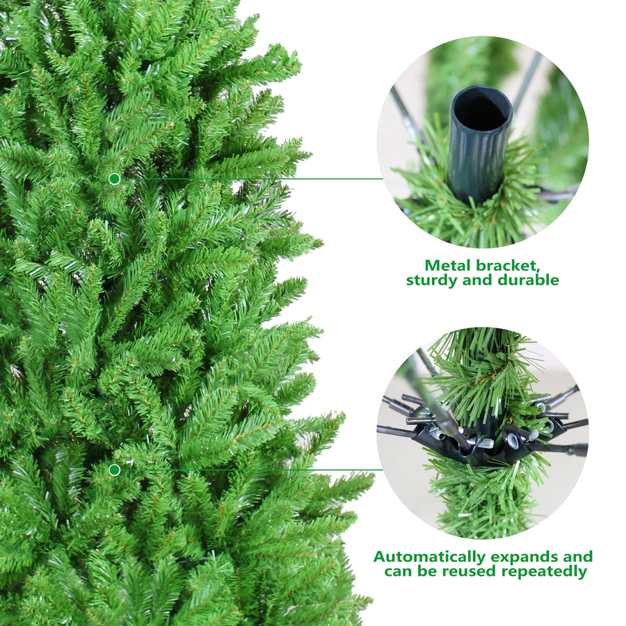 Seizeen 7FT Christmas Tree, Artificial Green Tree with 775 Green Tips, Slim Fir Xmas Tree w/Hinged Branches, Folding Metal Stand, Holiday Decoration for Carnival Party
