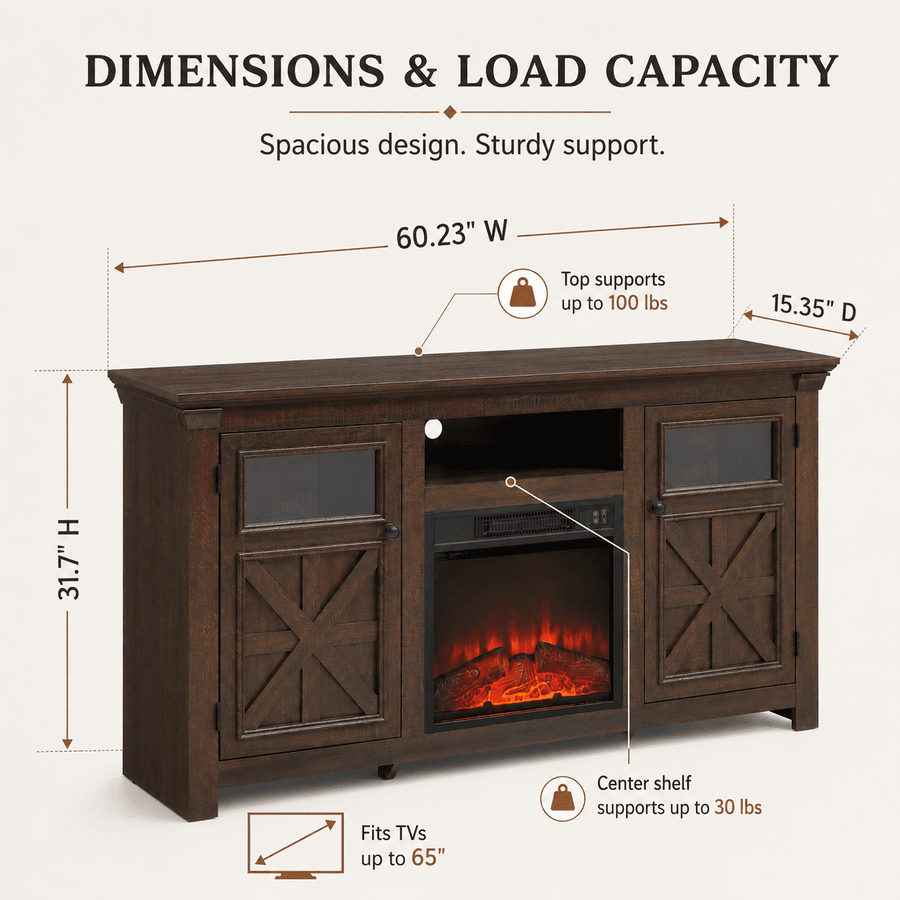 Seizeen Fireplace TV Stand for 60'' TV, 55''L Entertainment Center TV Cabinet, Farmhouse Media Console W/Large Storage, Remote Control for Fireplace, Infrared Heater & Virtual Flame, Gray Wash