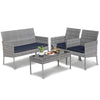 4PCS Patio Conversation Sets, Rattan Outdoor Patio Furniture Sofa Set, Cushioned Table Set w/ Loveseat for 4, Tempered Glass Table, Deep-seat Armchairs, Gray