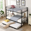 Triple Bunk Bed, Metal Twin Over Twin Bunk Bed Heavy Duty Bed Frame with Hidden Trundle for 3 People, Twin-Over-Twin Size Bed with 2 Side Stairs & Guard Rails for Kids Rooms Guest Rooms, Black