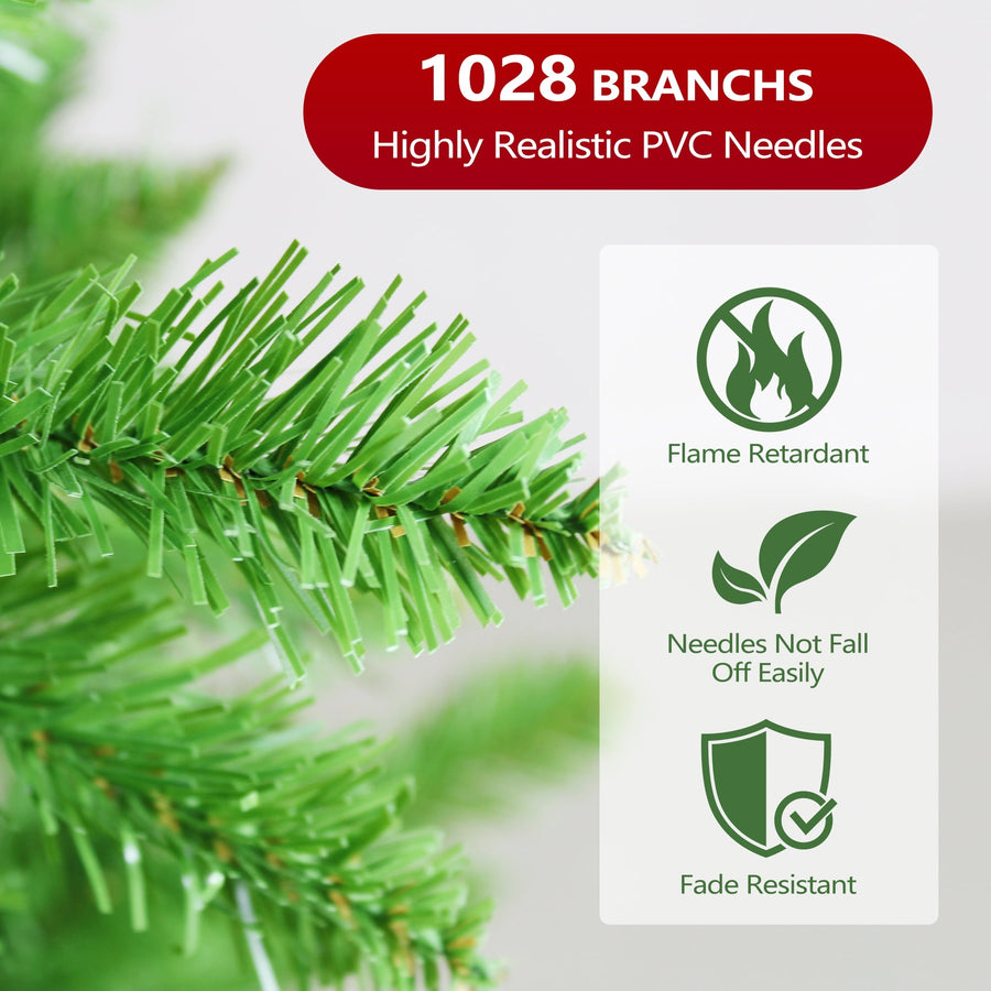 Seizeen 7FT Christmas Tree, Artificial Green Tree with 775 Green Tips, Slim Fir Xmas Tree w/Hinged Branches, Folding Metal Stand, Holiday Decoration for Carnival Party
