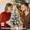 Tabletop Christmas Tree with Lights, 2FT Pre-lit Christmas Tree with Rich Decorations, Mini Artificial Tree Shiny Ornaments & Light String for Xmas, White Small Lighted Tree for Home Decor, Gold