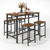 Modern High Top Table Set for 4, Dark Brown Rectangle Kitchen Dining Table Set Metal Frame, Small Space Counter Height Pub Bistro Set with 1 Table & 4 Stools