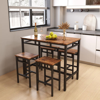 Seizeen 5 Pcs Particle Board Bar Set with 1 Table and 4 Stools, Black/Brown