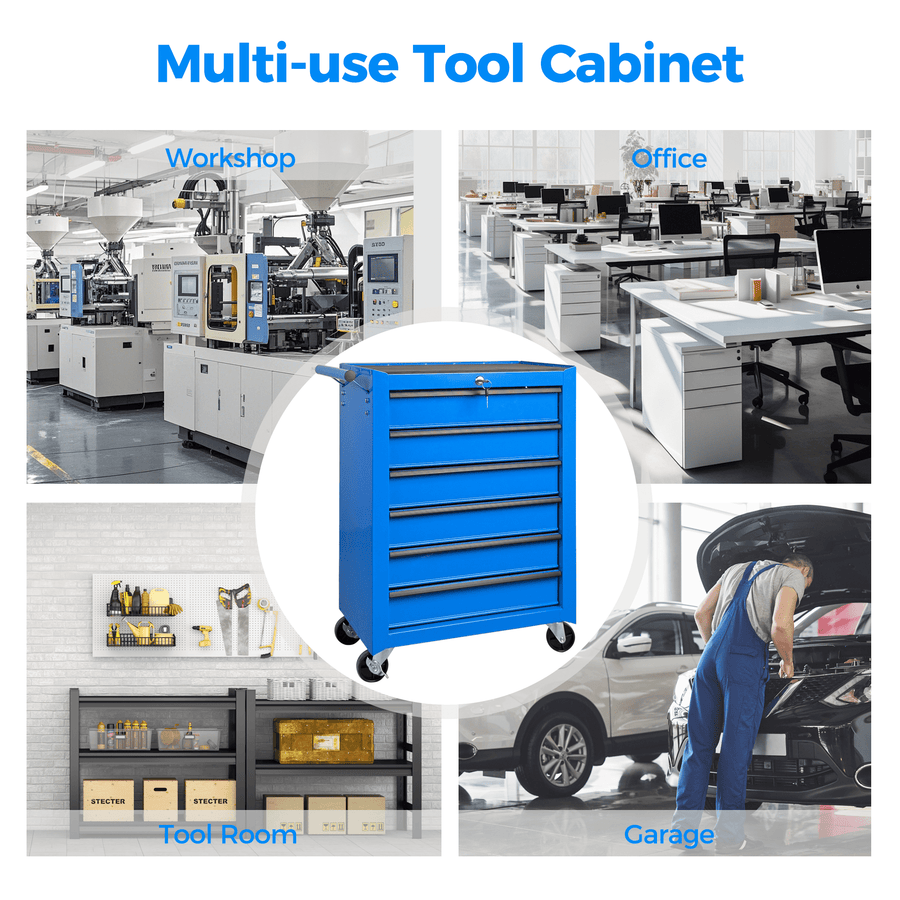 Seizeen Rolling Tool Box with Wheels, Metal 5 Drawers Tool Chest, Garage Tool Storage Cabinet with Ball Bearing Slides, Locking Casters, Side Handle & Worktop for Workshop Organizer