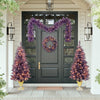 4pcs Christmas Garland & Wreath Set, 2 Packs 3' Pre-Lit Christmas Trees 1.3' Wreath 7.3' Garland, Artificial Xmas Decorative Set for Door Fireplace Decoration with Lights, Purple