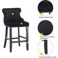 Seizeen Counter Height Bar Stools, Set of 2, Wing-back Velvet Dining Chairs with Soft Cushion, Solid Wood Legs, Button Tufted Decoration and Chrome Nailhead Trim, Black