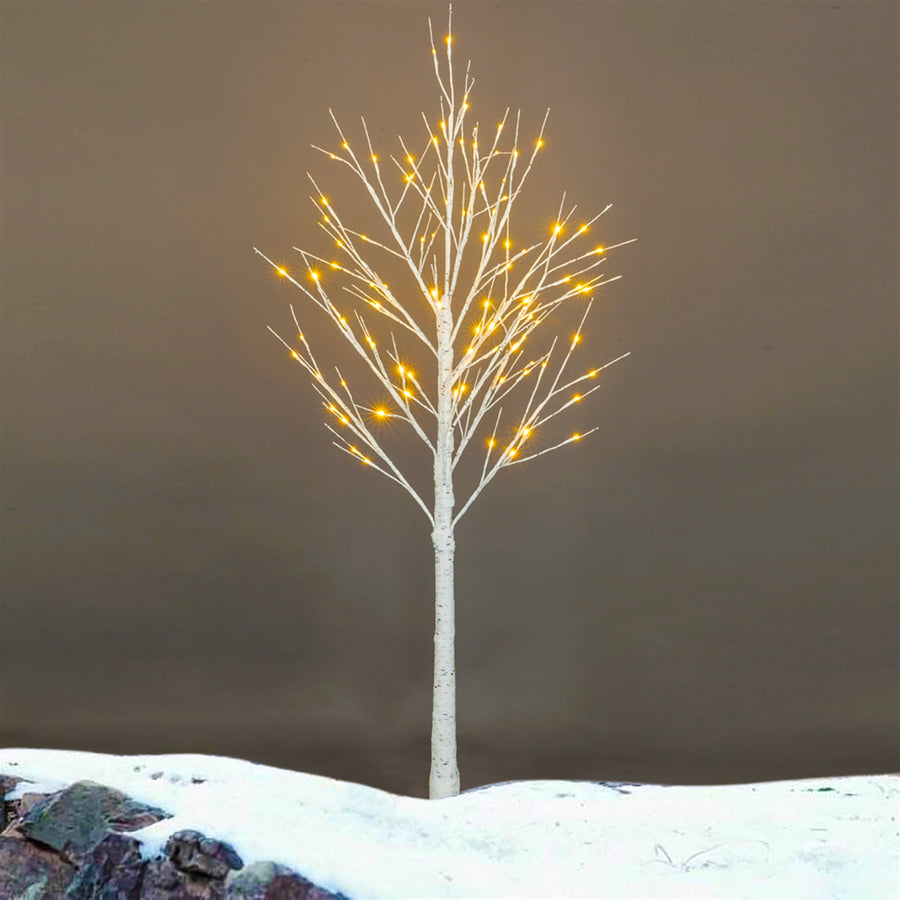 4FT Lighted Birch Tree for Indoor, White Lighted Trees for Christmas Thanksgiving Halloween, Outdoor LED Lighted Trees