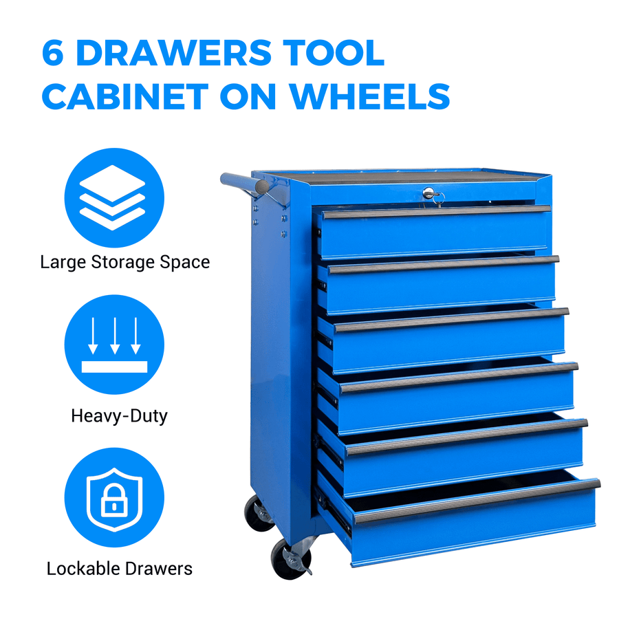 Seizeen Rolling Tool Box with Wheels, Metal 5 Drawers Tool Chest, Garage Tool Storage Cabinet with Ball Bearing Slides, Locking Casters, Side Handle & Worktop for Workshop Organizer