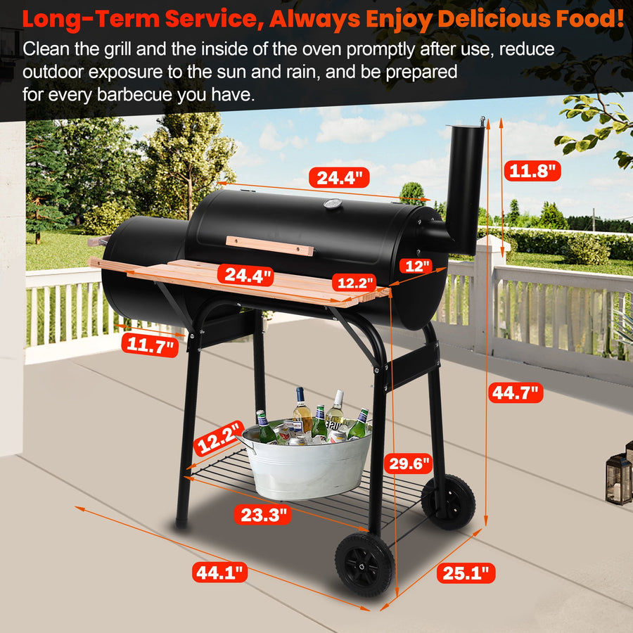 Seizeen Charcoal Grill w/Smoker, Outdoor BBQ Grill with Side Table, Portable Offset Smoker W/2-Zone Area
