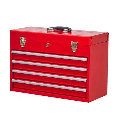 4-Drawer Metal Tool Box, Portable Tool Box Organizer for Hardware Storage Garage Organizer, Lockable Tool Chest Lightweight for Outdoor, Red