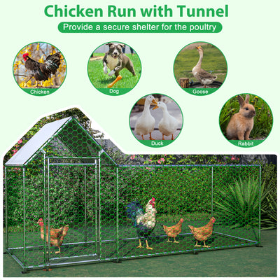 Seizeen 10x3FT Metal Chicken Coop, Chicken Run with Waterproof Cover, Walk-in Poultry Cage Hen House Habitat for Backyard Chickens, Ducks, Rabbits, Silver
