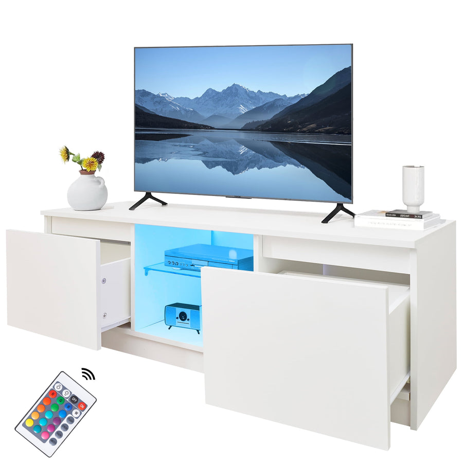 TV Stand for 55 inch TV, Seizeen Media TV Console with LED RGB Lights, TV Cabinet with Storage Shelves & Drawer, 47¡¯¡¯L Entertainment Center for Home Game Room, White