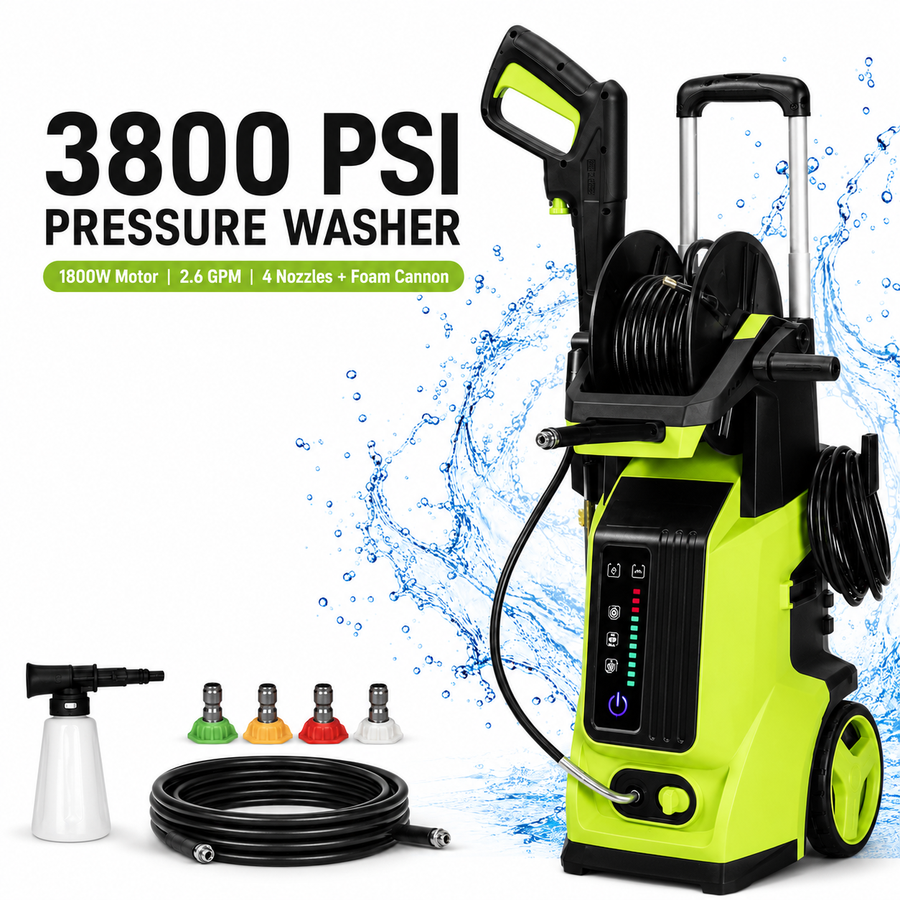 3800PSI Pressure Washer for Outdoor, Seizeen 1800W 110V Electric Power Washer, Multipurpose Cleaner Machine w/ 19.7ft Hose & 4 Nozzles, Foam Cannon, House Garden Deck Use